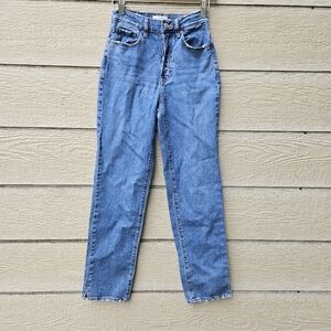 Pac Sun Stretch Dad Jeans medium acid wash size 24 distressed edges